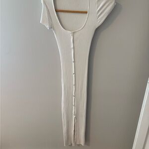 White Ribbed Button-Down Dress